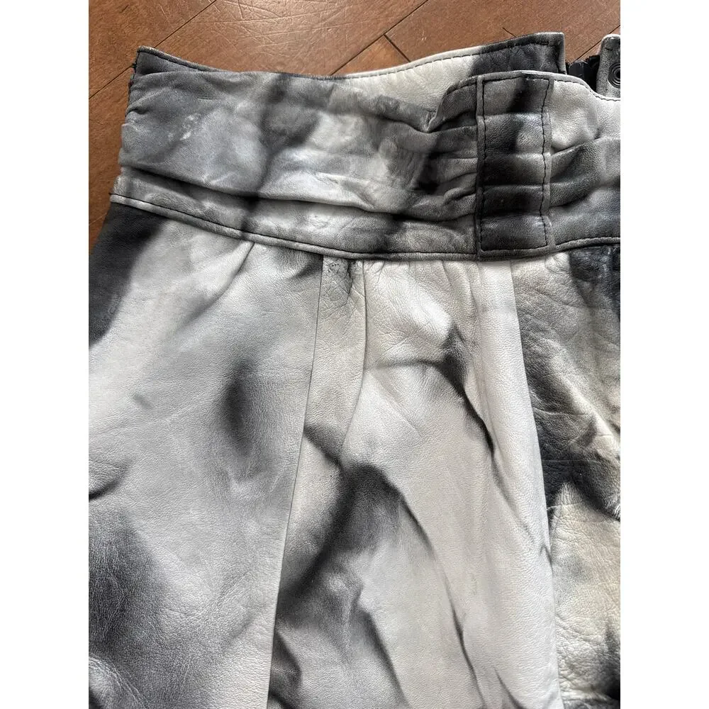 1980s Black White Leather Patchwork A-Line Skirt Medium